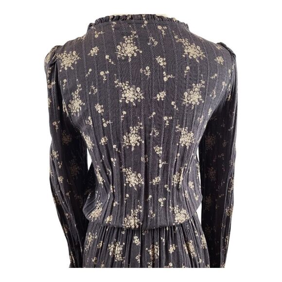 American Eagle Outfitters Small Mini Dress Cotton Brown and Tan Floral Faux Wrap - Picture 11 of 16